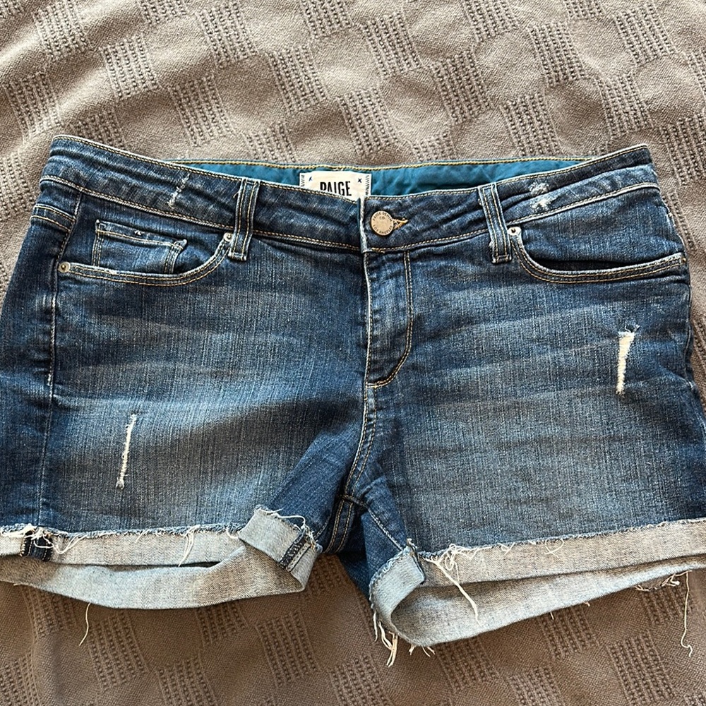 PAIGE Jimmy Jimmy Jean Shorts with Rolled Hems and Distressed Details